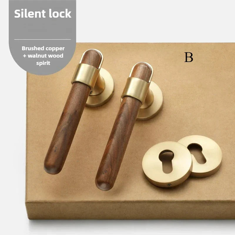 Interior Door Lock Silent Split-Handle Zinc Alloy & Walnut
