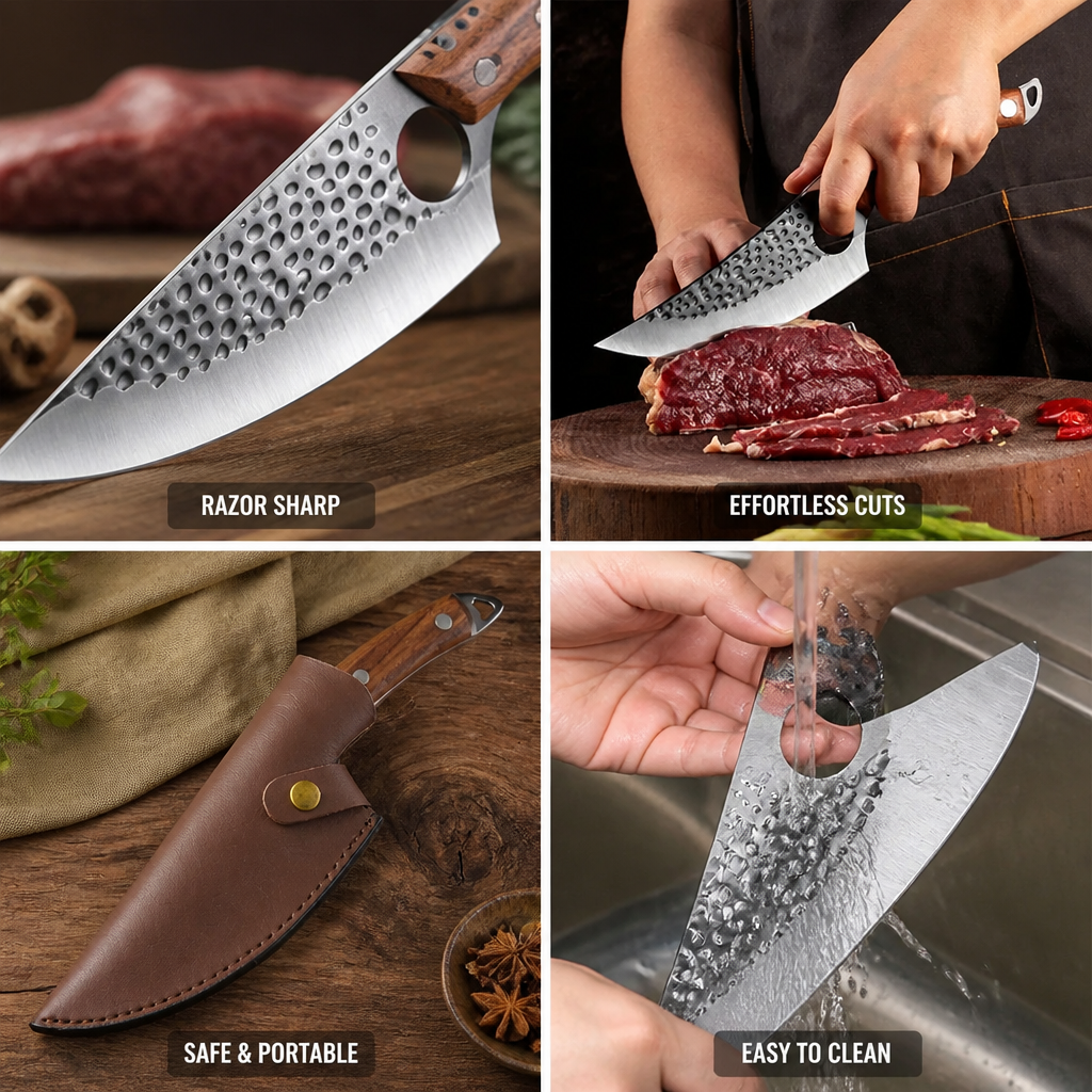 Japanese Kitchen Knife Handcrafted Alloy Blade Cherry Wood Handle