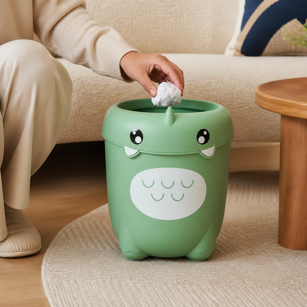Kids Dinosaur-Shaped Countertop Trash Can (12-Inch)