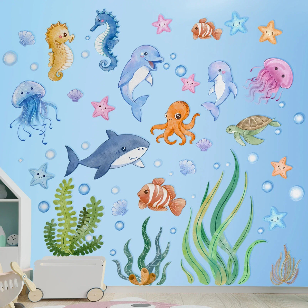 Kids Wall Decals Ocean Animals Peel-And-Stick Repositionable