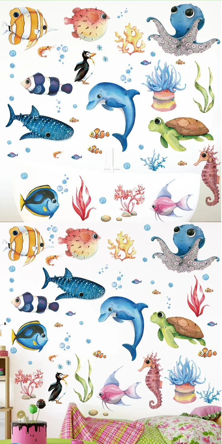 Kids Wall Decals Ocean Animals Peel-And-Stick Repositionable