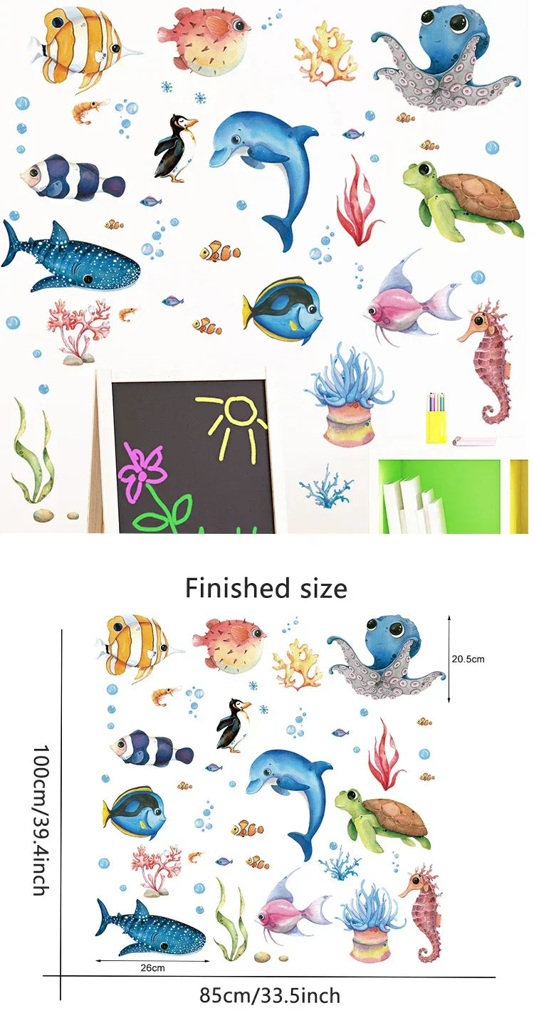 Kids Wall Decals Ocean Animals Peel-And-Stick Repositionable