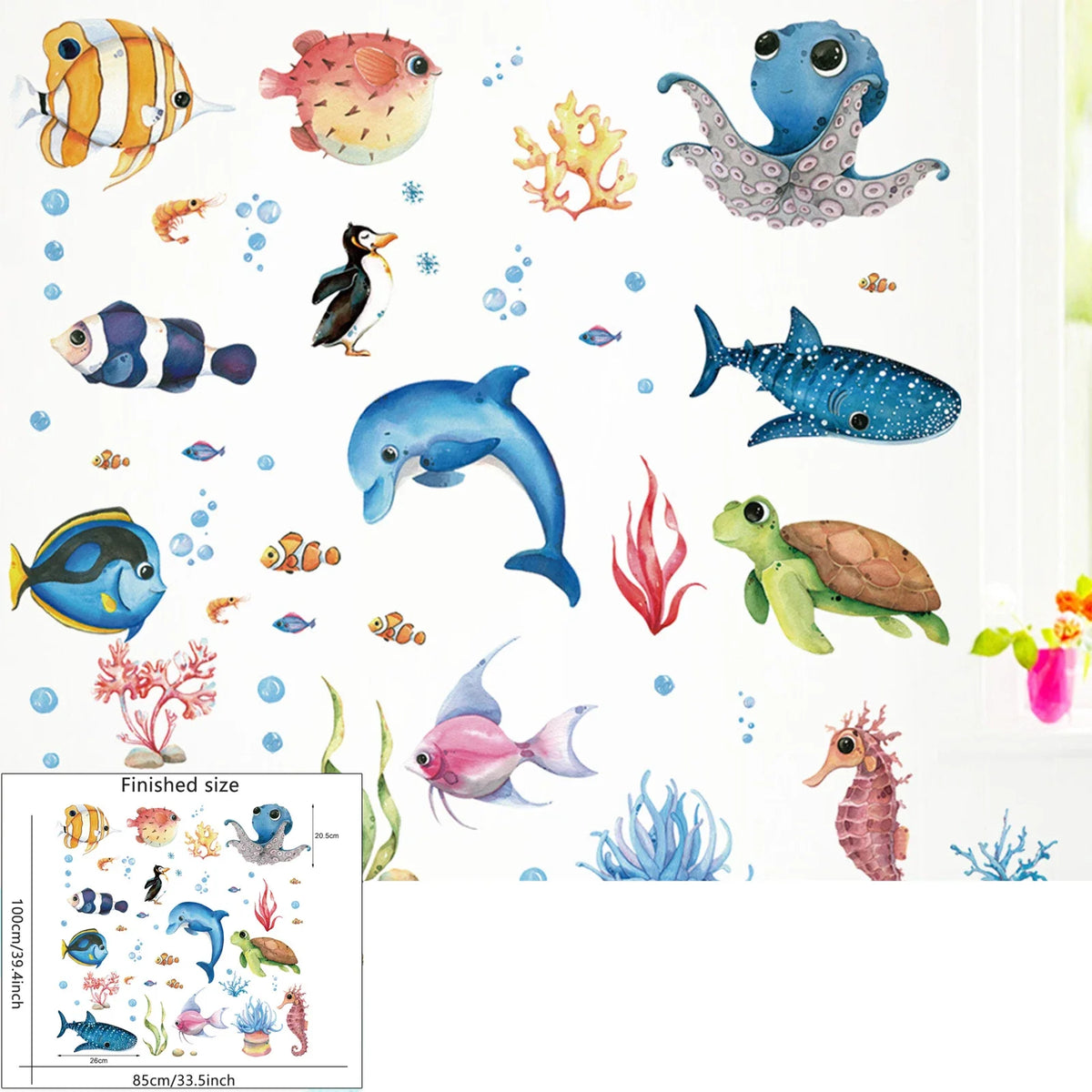 Kids Wall Decals Ocean Animals Peel-And-Stick Repositionable