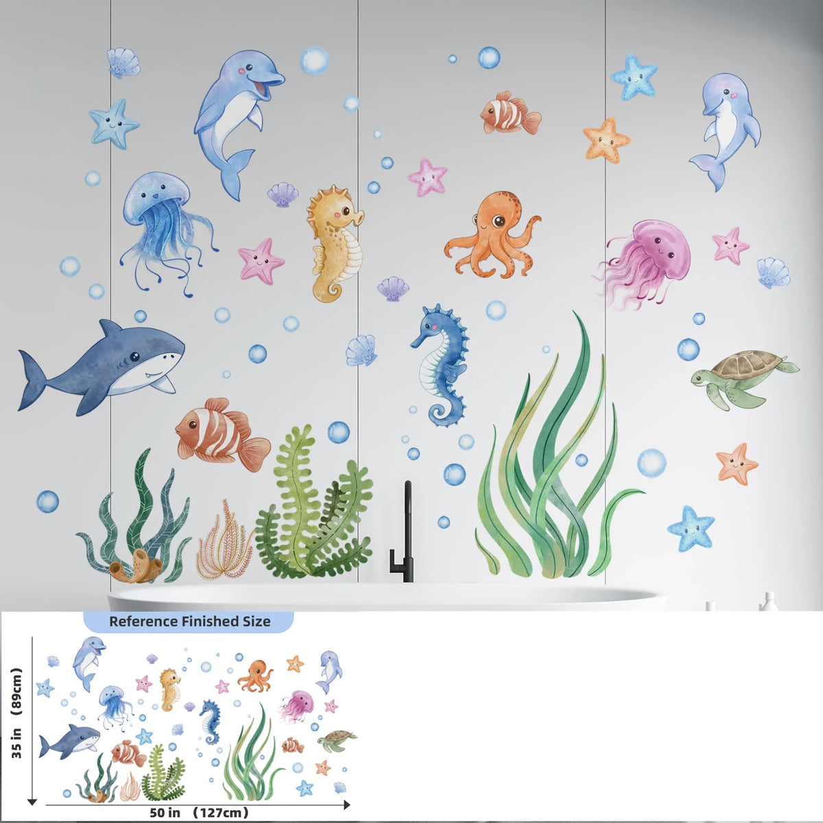 Kids Wall Decals Ocean Animals Peel-And-Stick Repositionable