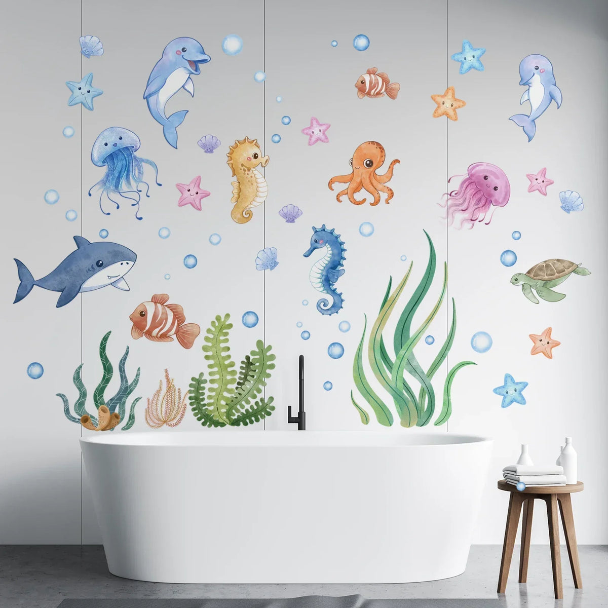 Kids Wall Decals Ocean Animals Peel-And-Stick Repositionable