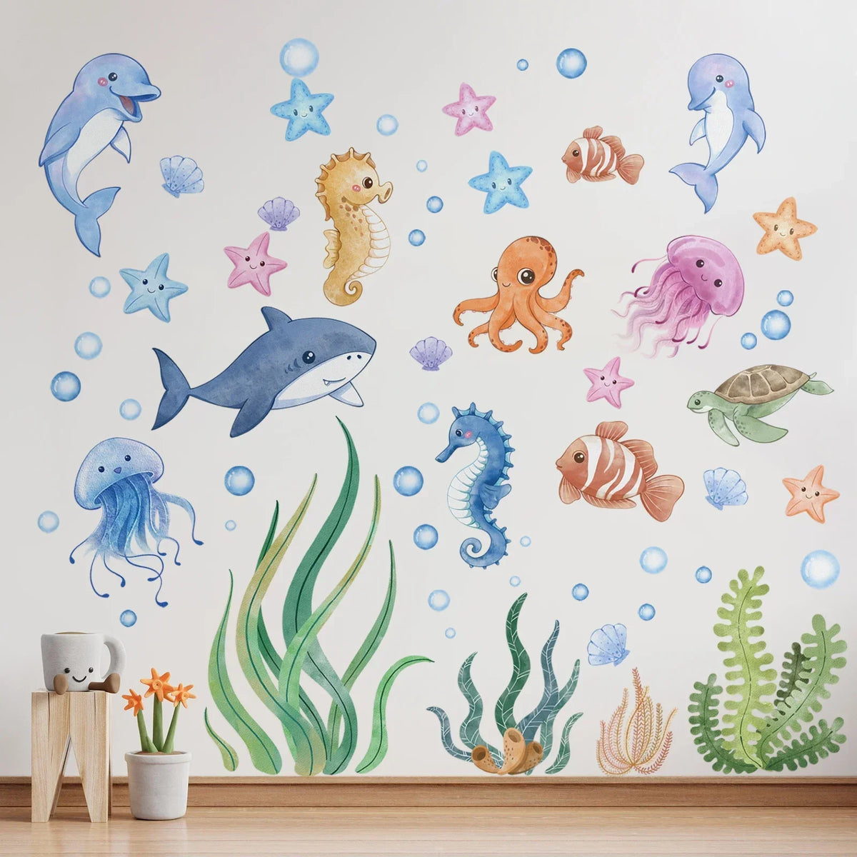 Kids Wall Decals Ocean Animals Peel-And-Stick Repositionable