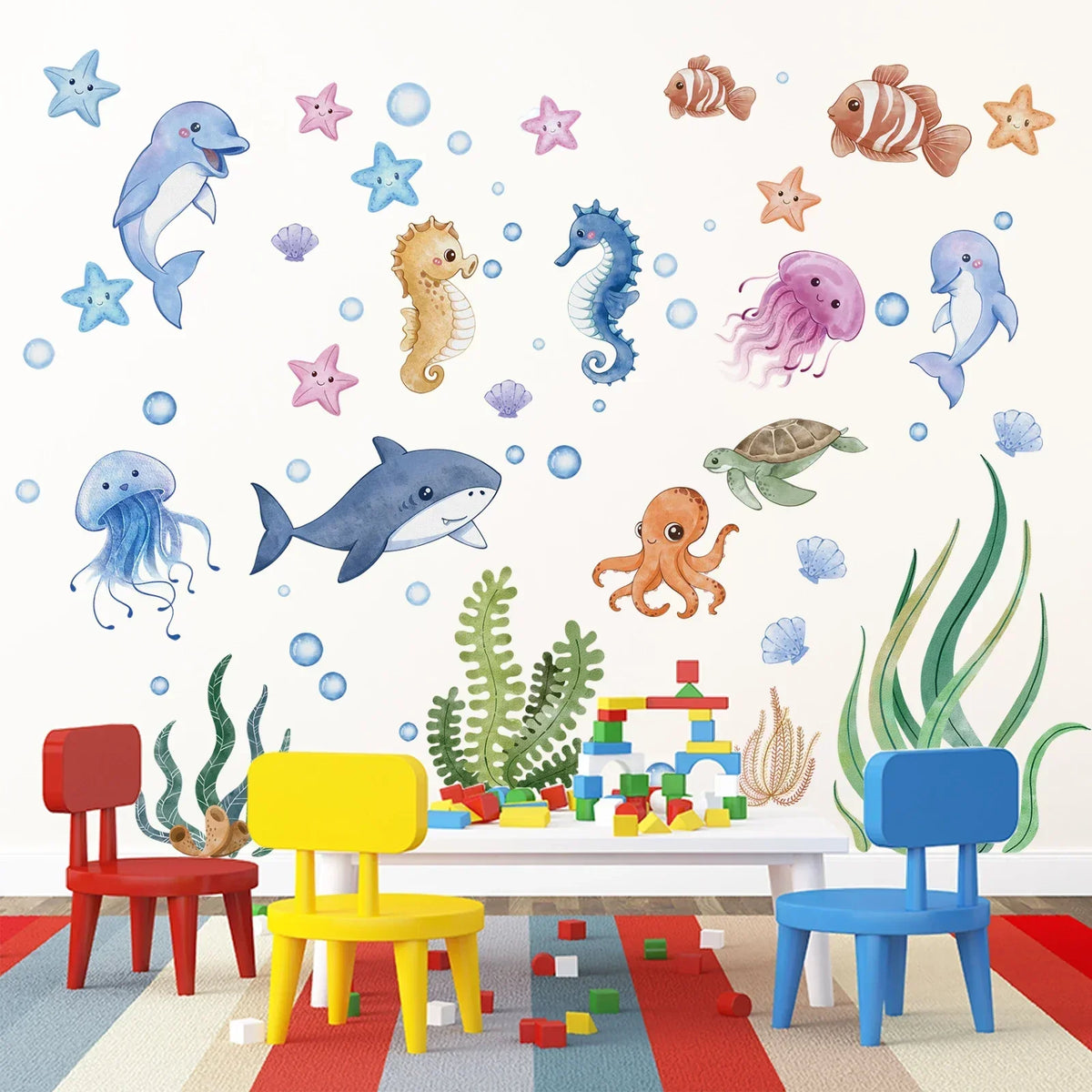 Kids Wall Decals Ocean Animals Peel-And-Stick Repositionable