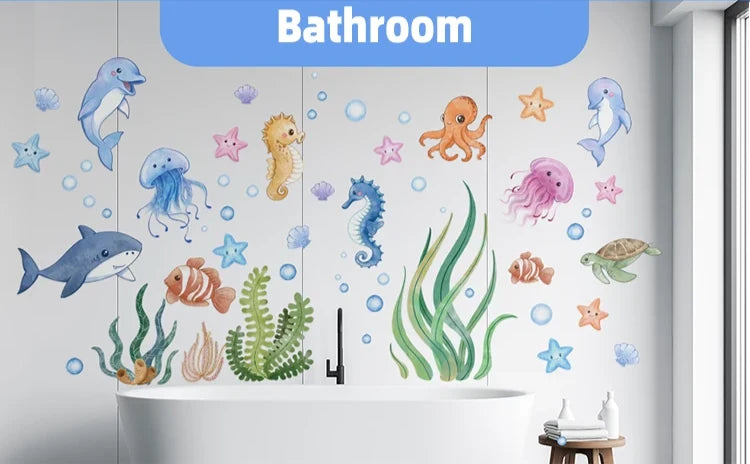 Kids Wall Decals Ocean Animals Peel-And-Stick Repositionable