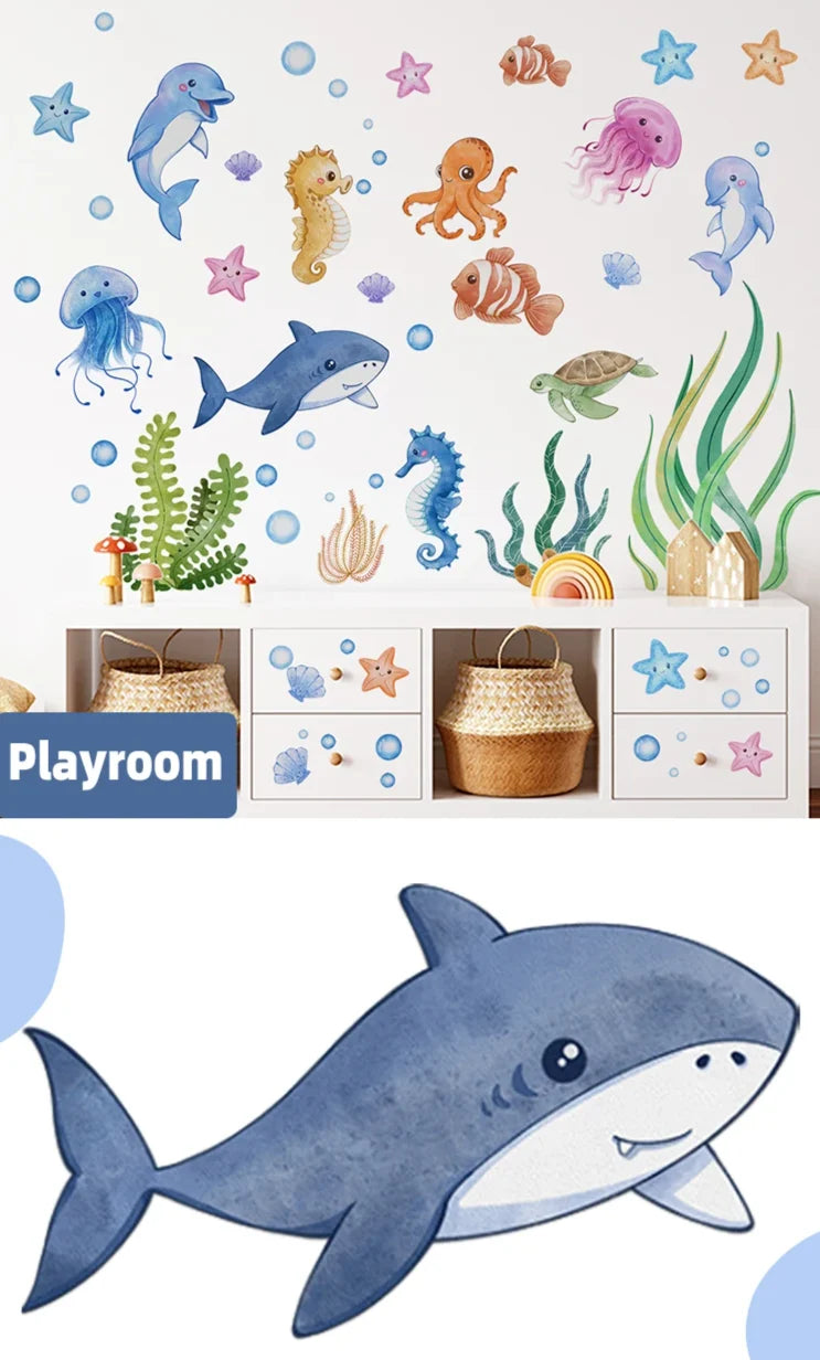 Kids Wall Decals Ocean Animals Peel-And-Stick Repositionable