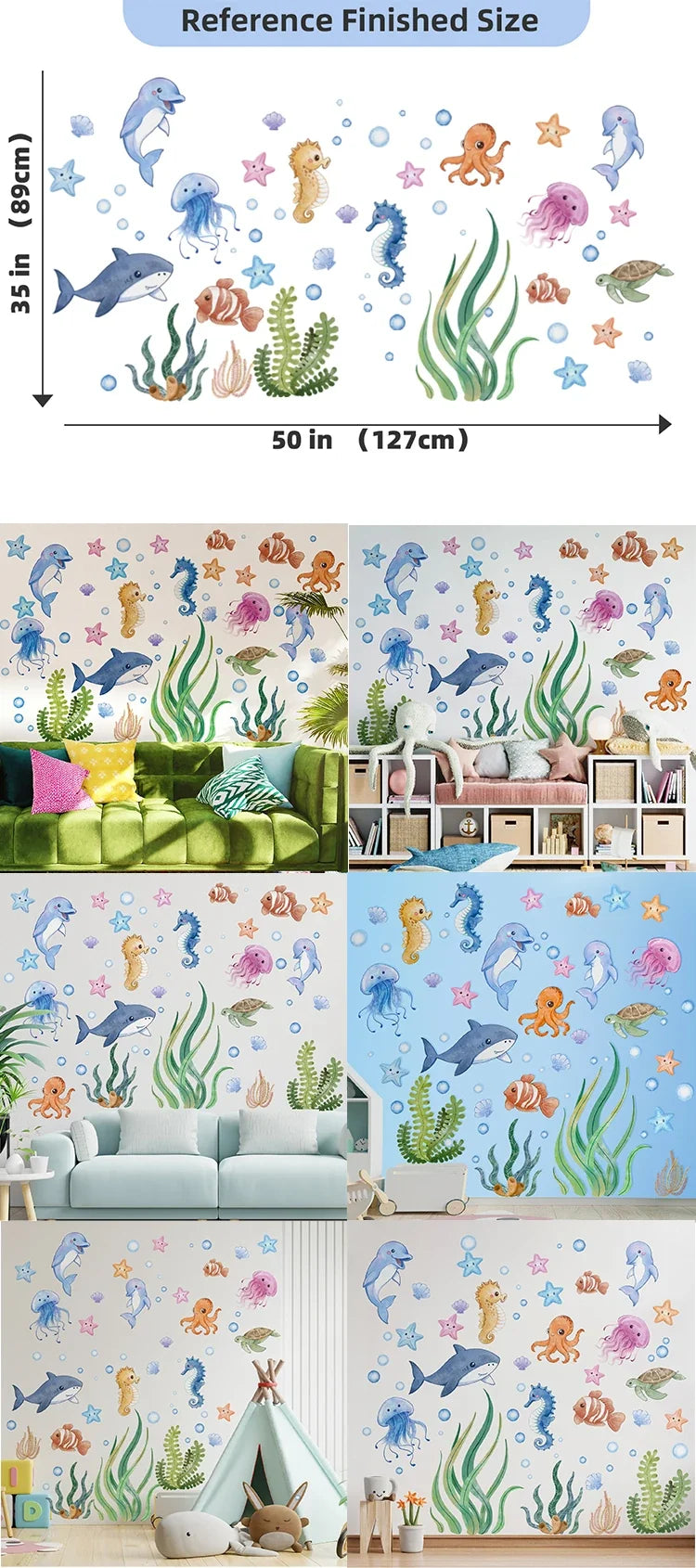 Kids Wall Decals Ocean Animals Peel-And-Stick Repositionable