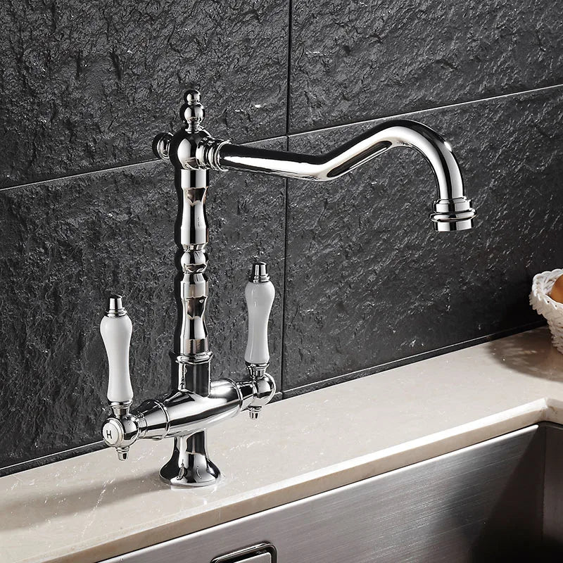 Kitchen Faucet Dual Handle Solid Brass & Ceramic Disc