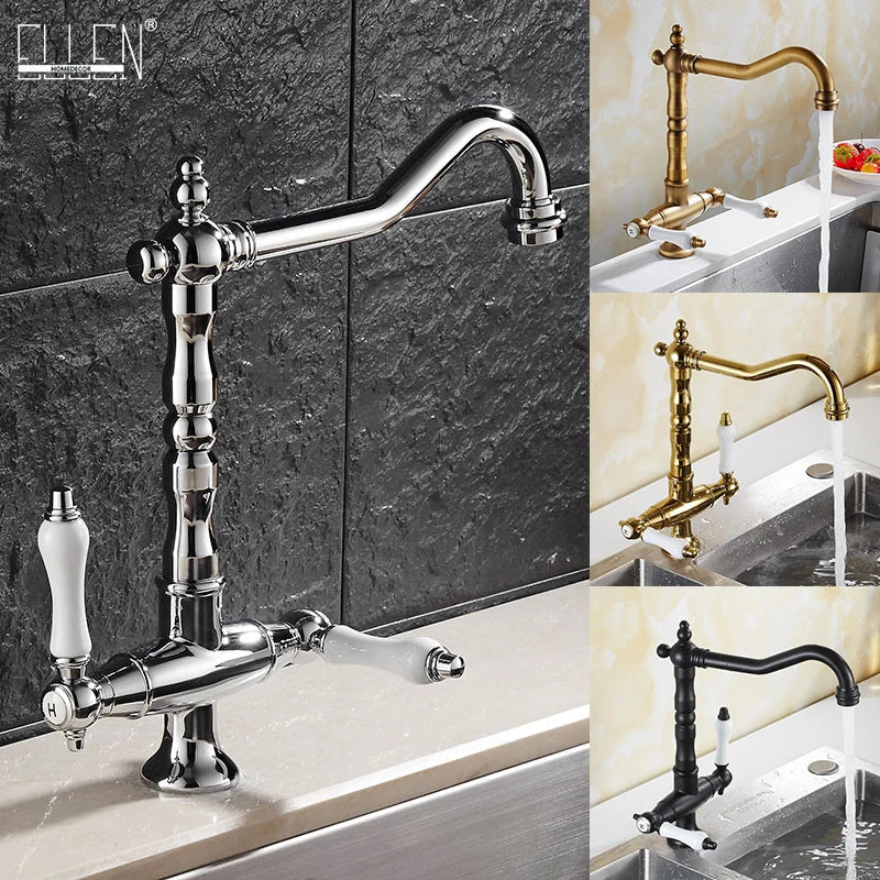 Kitchen Faucet Dual Handle Solid Brass & Ceramic Disc