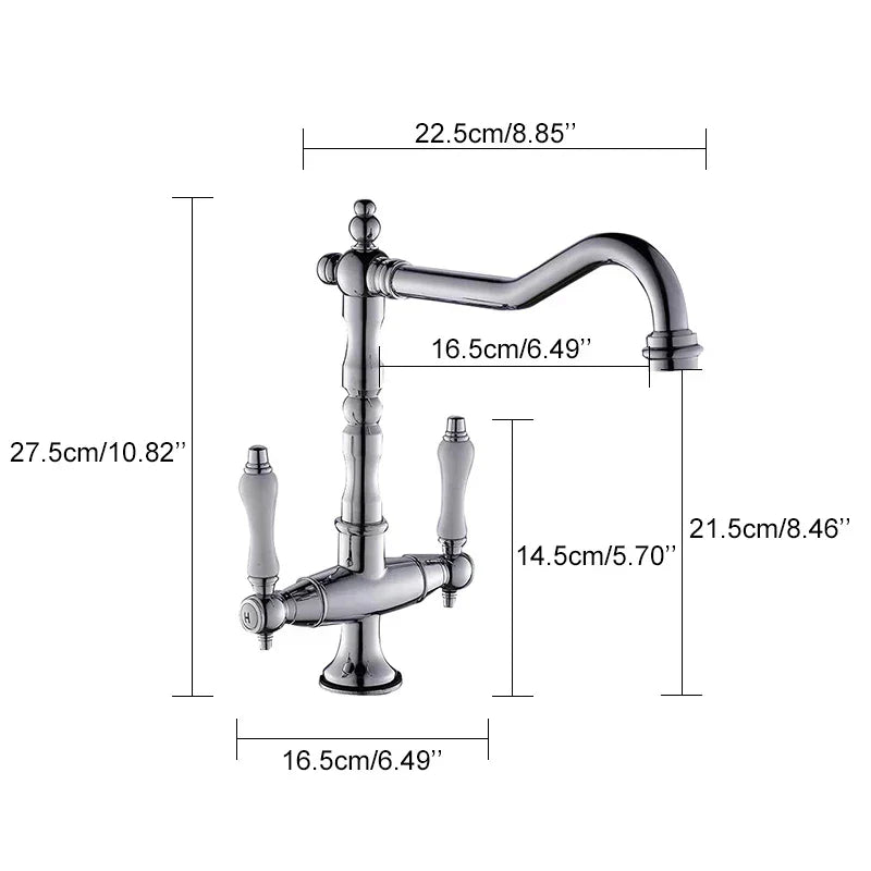 Kitchen Faucet Dual Handle Solid Brass & Ceramic Disc