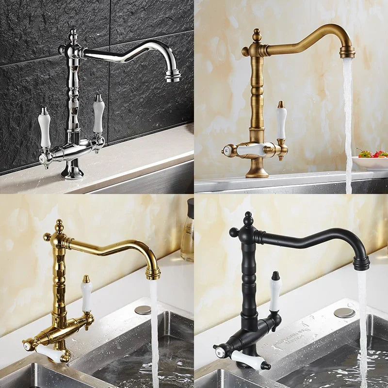 Kitchen Faucet Dual Handle Solid Brass & Ceramic Disc