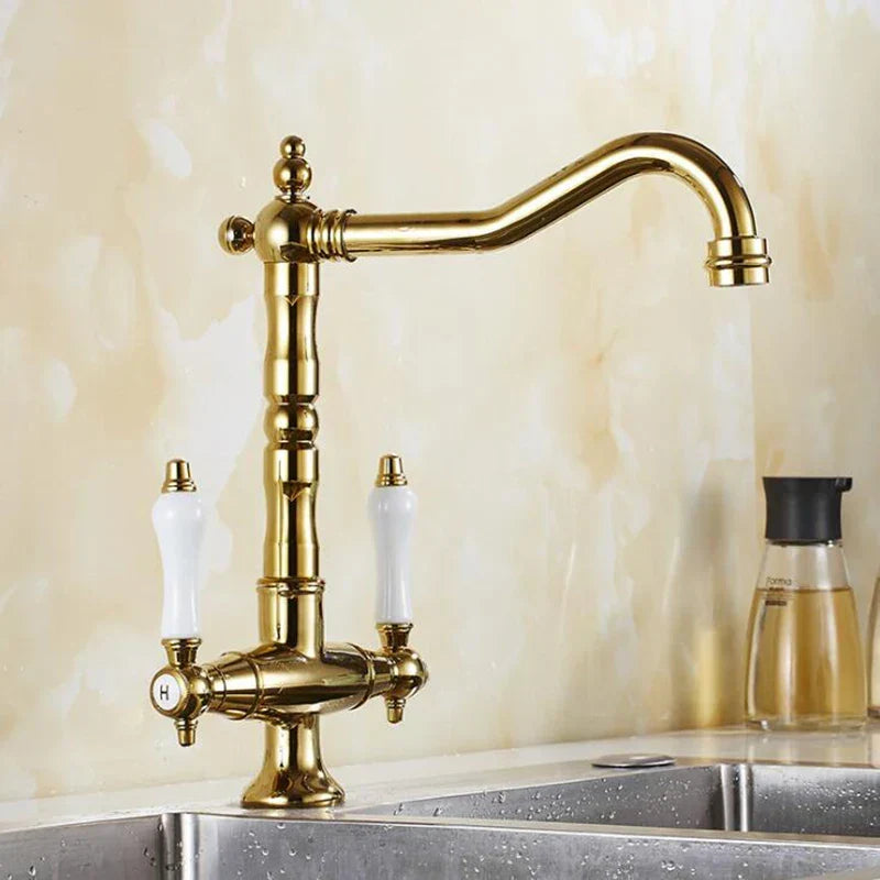 Kitchen Faucet Dual Handle Solid Brass & Ceramic Disc