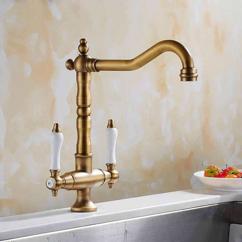 Kitchen Faucet Dual Handle Solid Brass & Ceramic Disc