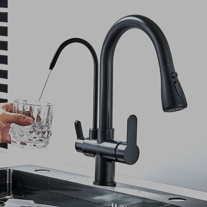 Kitchen Faucet Filtered Outlet Pull-Out Sprayer 360° Rotation