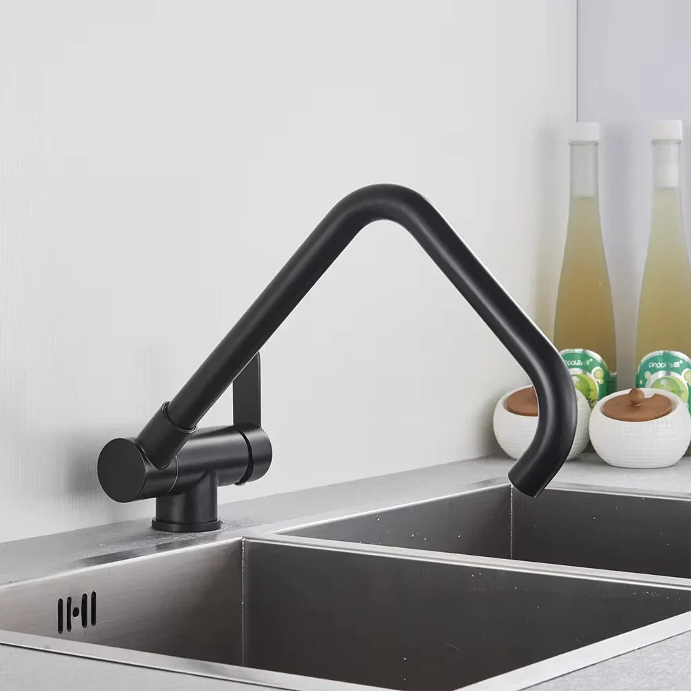 Kitchen Faucet Foldable Spout 360 Degree Swivel Dual Spray