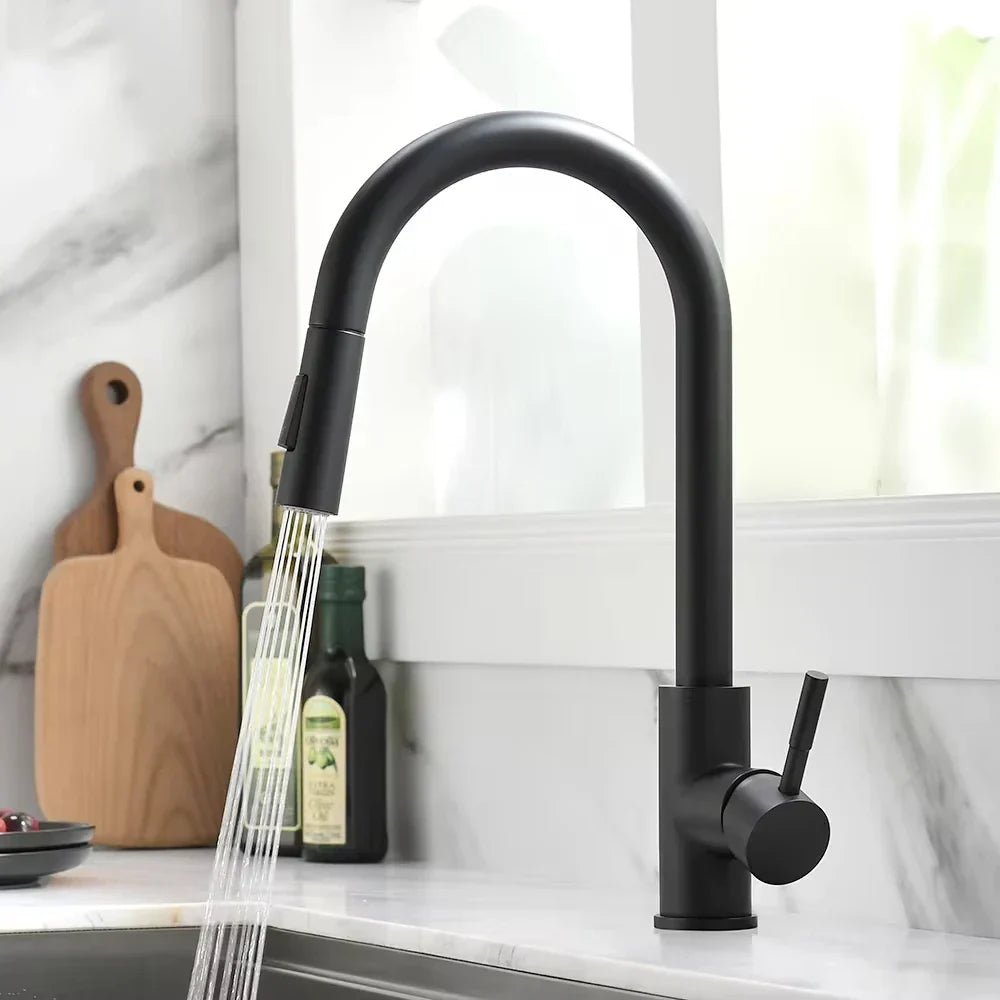 Kitchen Faucet Pull-Out Spout Single-Handle Silver Finish