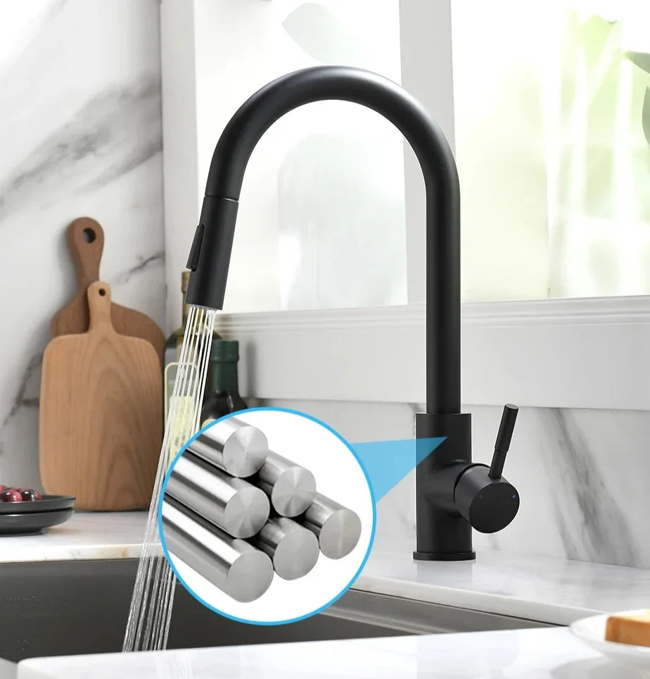 Kitchen Faucet Pull-Out Spout Single-Handle Silver Finish