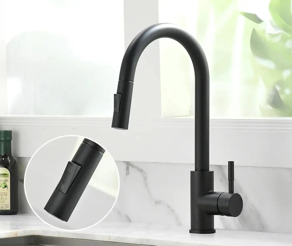 Kitchen Faucet Pull-Out Spout Single-Handle Silver Finish