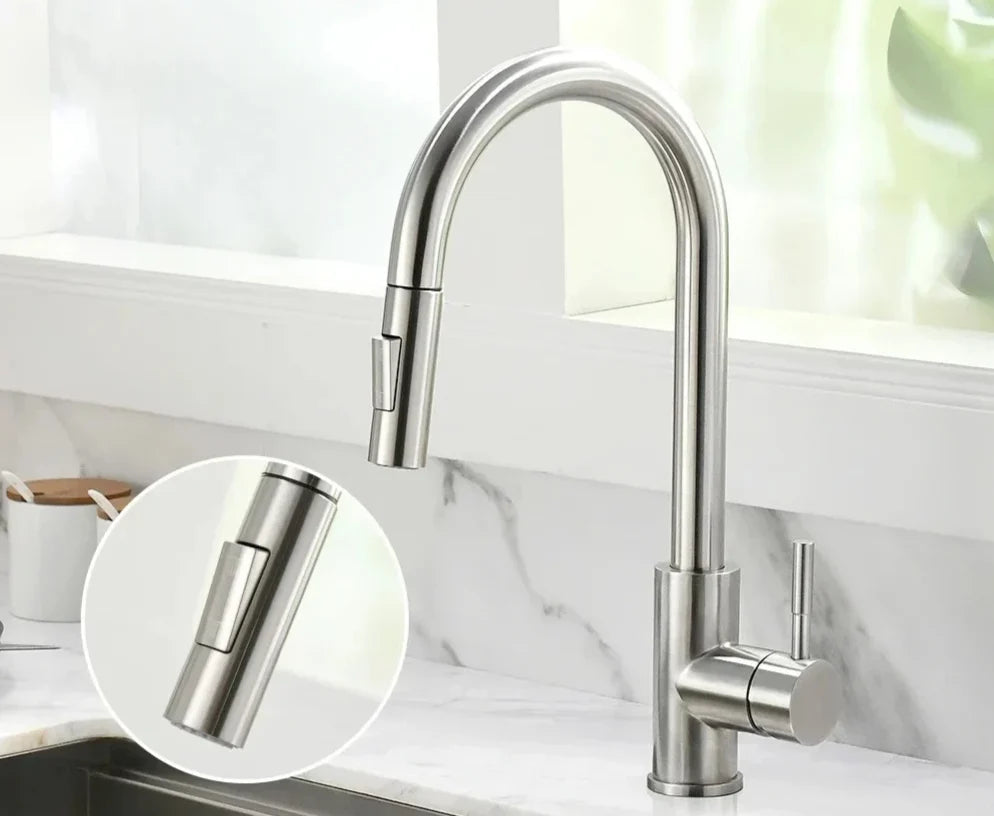 Kitchen Faucet Pull-Out Spout Single-Handle Silver Finish