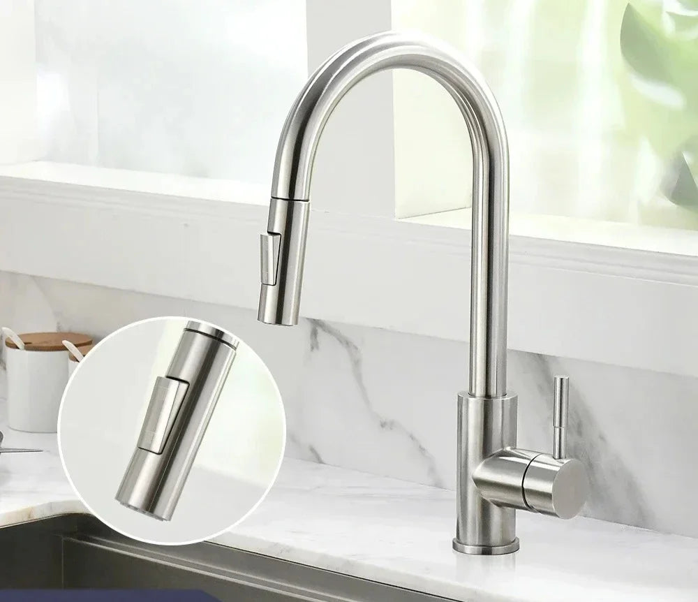 Kitchen Faucet Pull-Out Spout Single-Handle Silver Finish