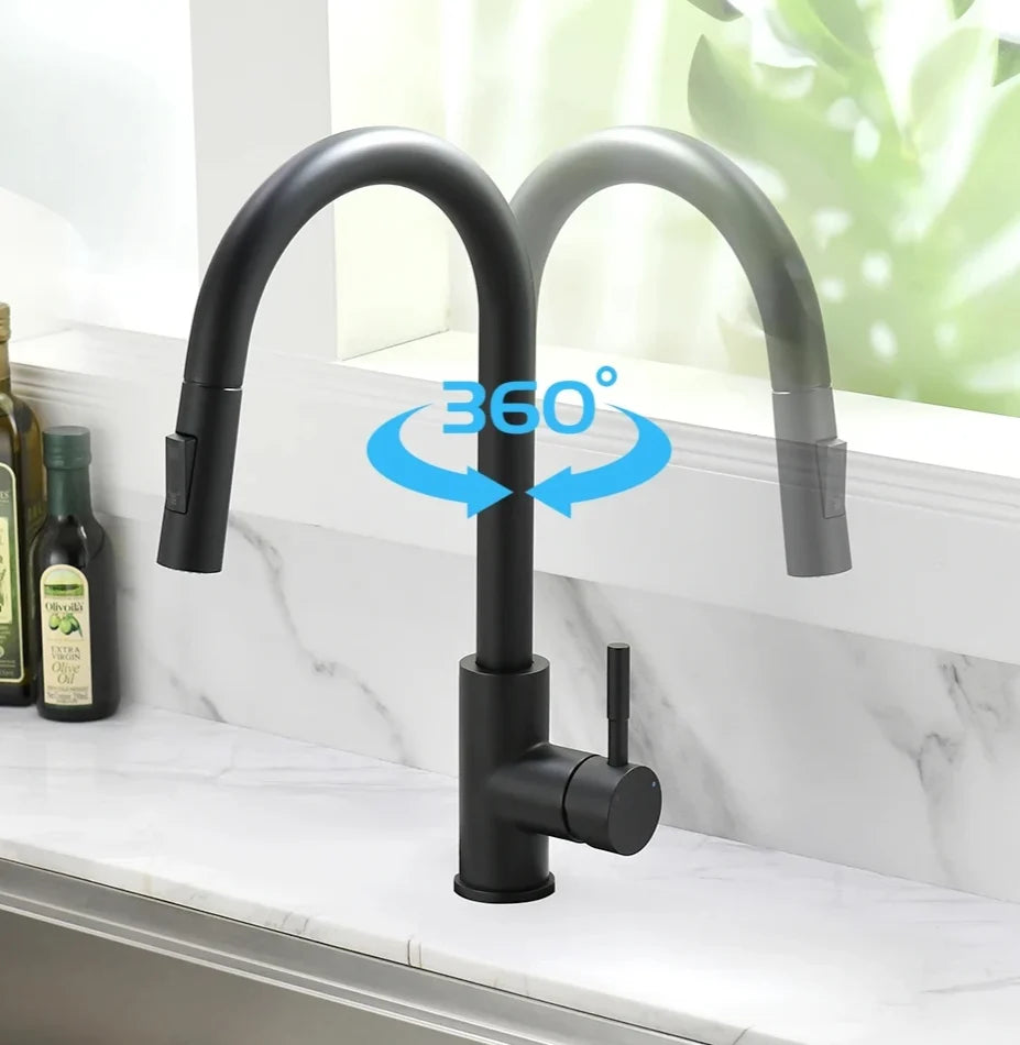 Kitchen Faucet Pull-Out Spout Single-Handle Silver Finish