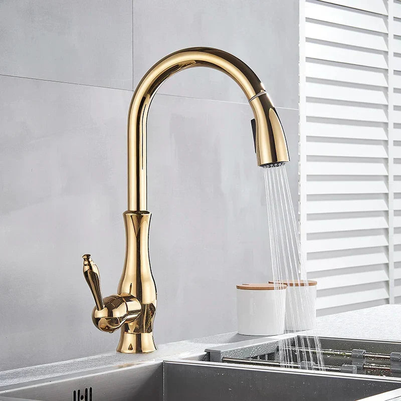 Kitchen Faucet Solid Brass Pull-Down Spray & 360 Degree Swivel