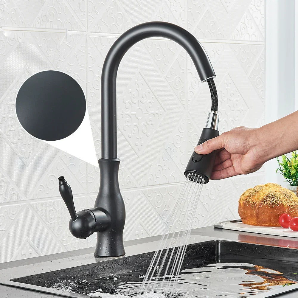 Kitchen Faucet Solid Brass Pull-Down Spray & 360 Degree Swivel