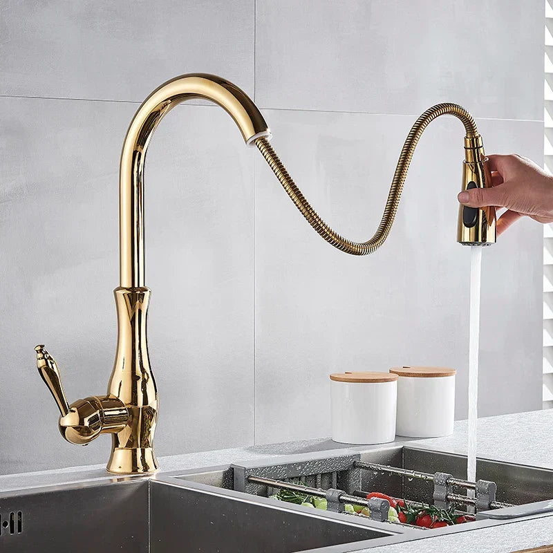 Kitchen Faucet Solid Brass Pull-Down Spray & 360 Degree Swivel