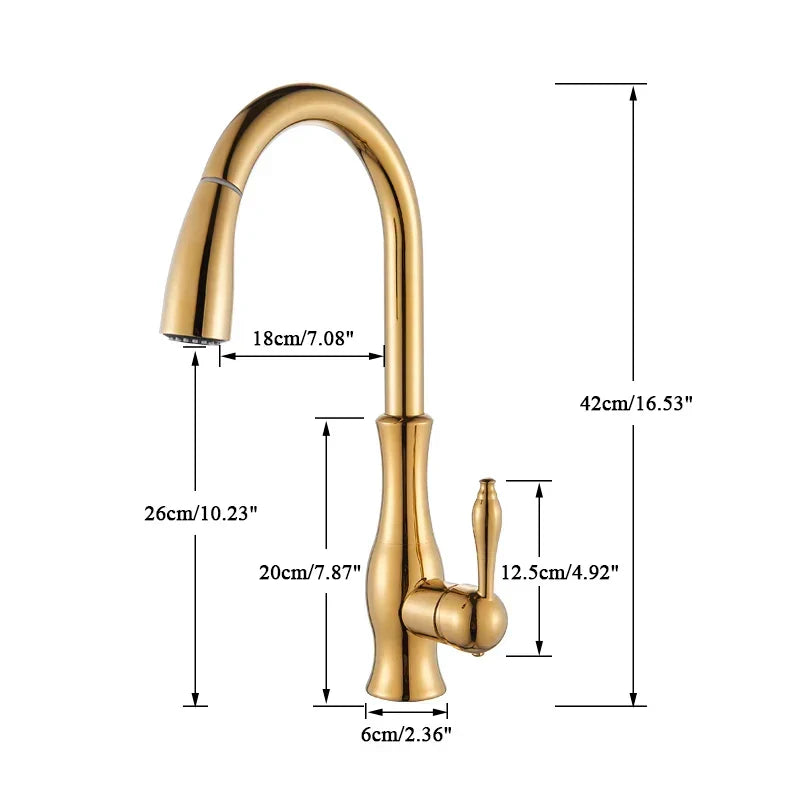 Kitchen Faucet Solid Brass Pull-Down Spray & 360 Degree Swivel