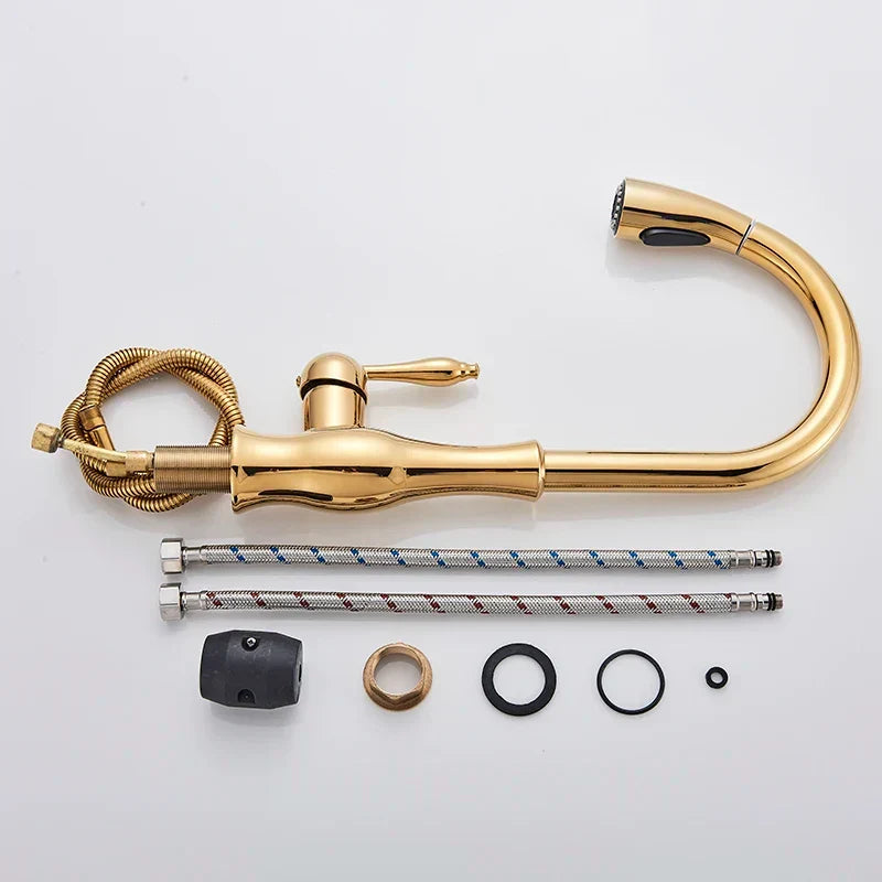 Kitchen Faucet Solid Brass Pull-Down Spray & 360 Degree Swivel