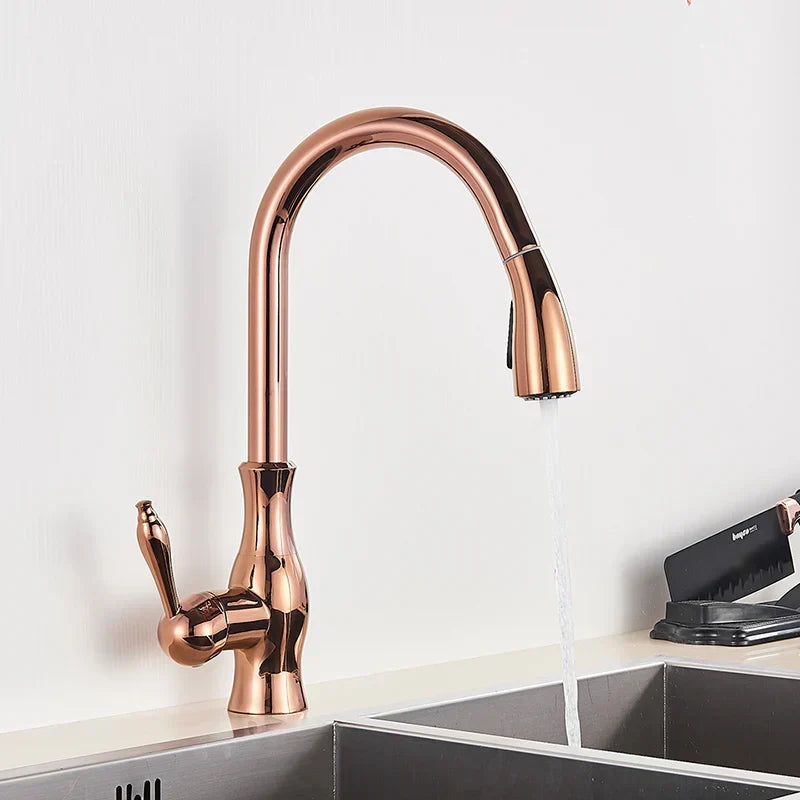 Kitchen Faucet Solid Brass Pull-Down Spray & 360 Degree Swivel