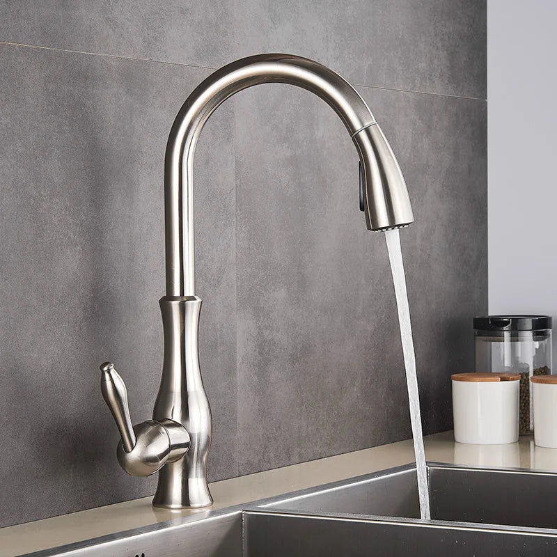 Kitchen Faucet Solid Brass Pull-Down Spray & 360 Degree Swivel