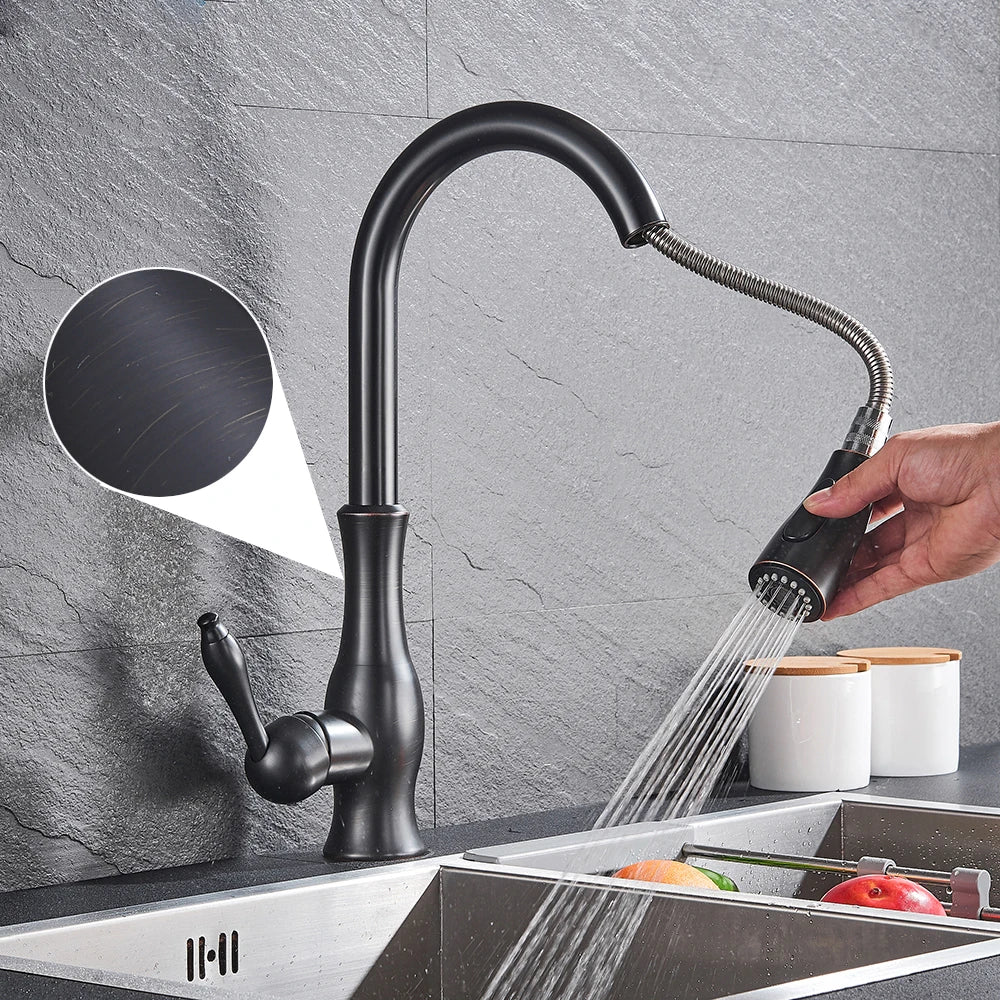 Kitchen Faucet Solid Brass Pull-Down Spray & 360 Degree Swivel