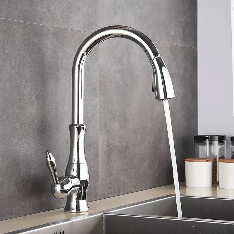 Kitchen Faucet Solid Brass Pull-Down Spray & 360 Degree Swivel