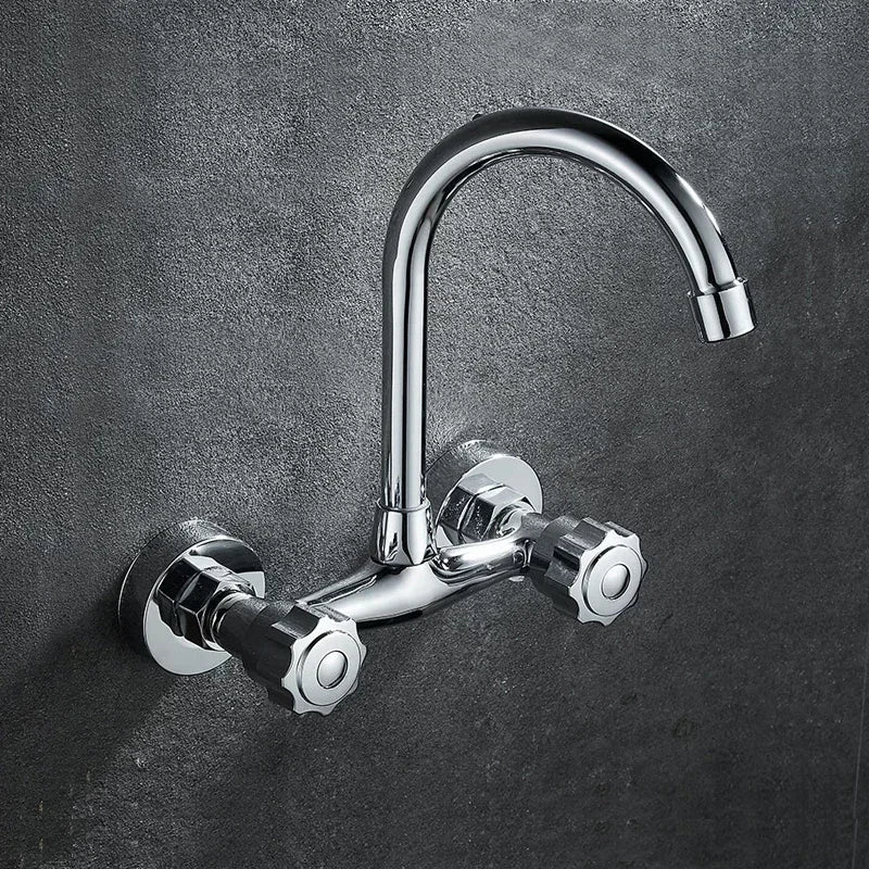 Kitchen Faucet Wall-Mounted 360° Rotating Dual Handles Stainless Steel