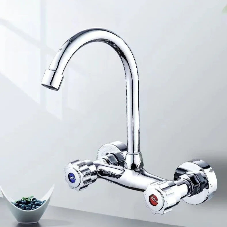 Kitchen Faucet Wall-Mounted 360° Rotating Dual Handles Stainless Steel