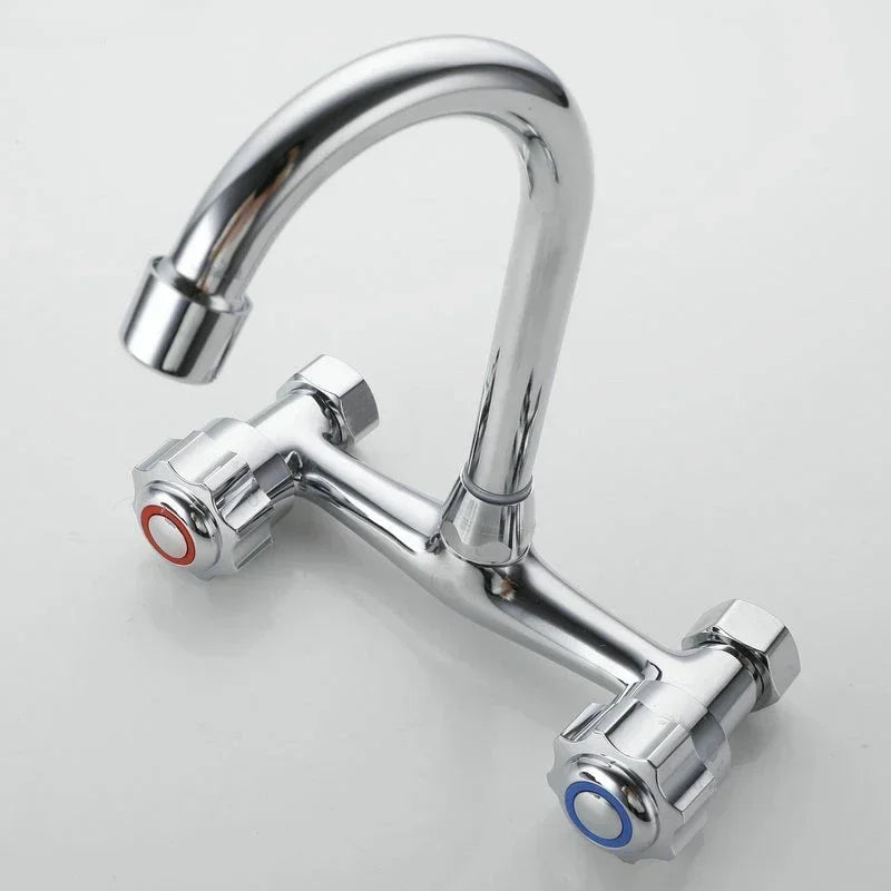 Kitchen Faucet Wall-Mounted 360° Rotating Dual Handles Stainless Steel