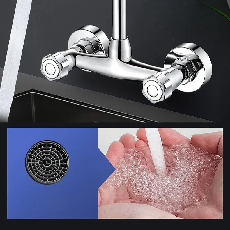 Kitchen Faucet Wall-Mounted 360° Rotating Dual Handles Stainless Steel