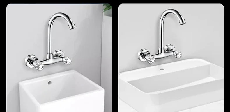Kitchen Faucet Wall-Mounted 360° Rotating Dual Handles Stainless Steel