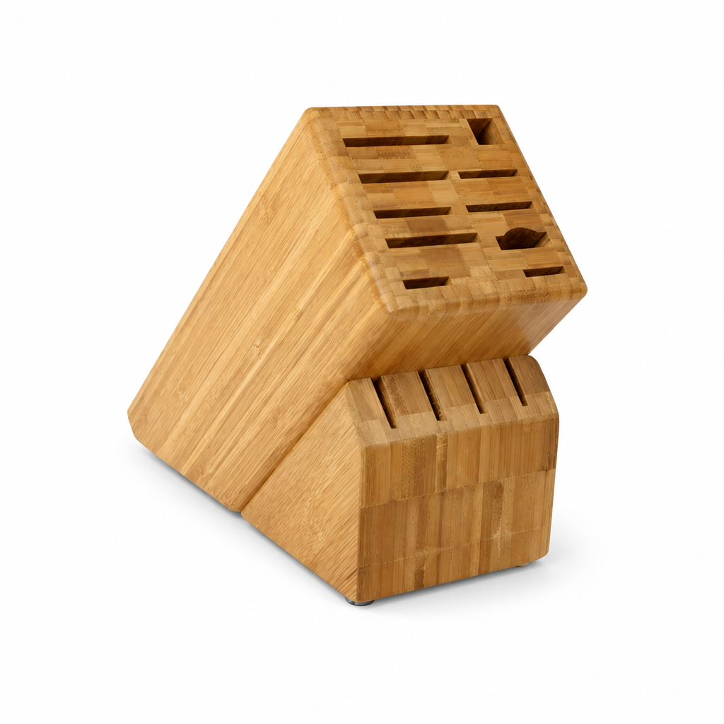 Kitchen Knife Block Angled Bamboo Non-Slip Base