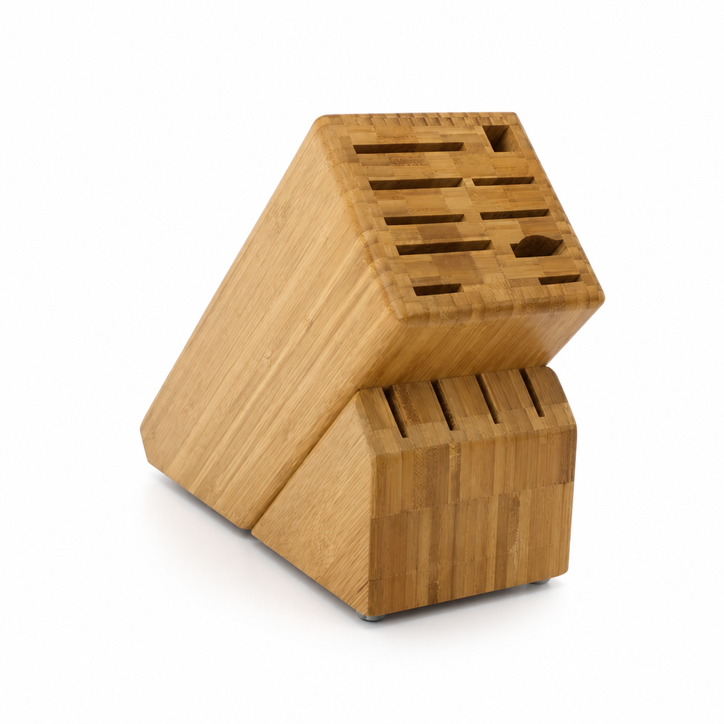 Kitchen Knife Block Angled Bamboo Non-Slip Base