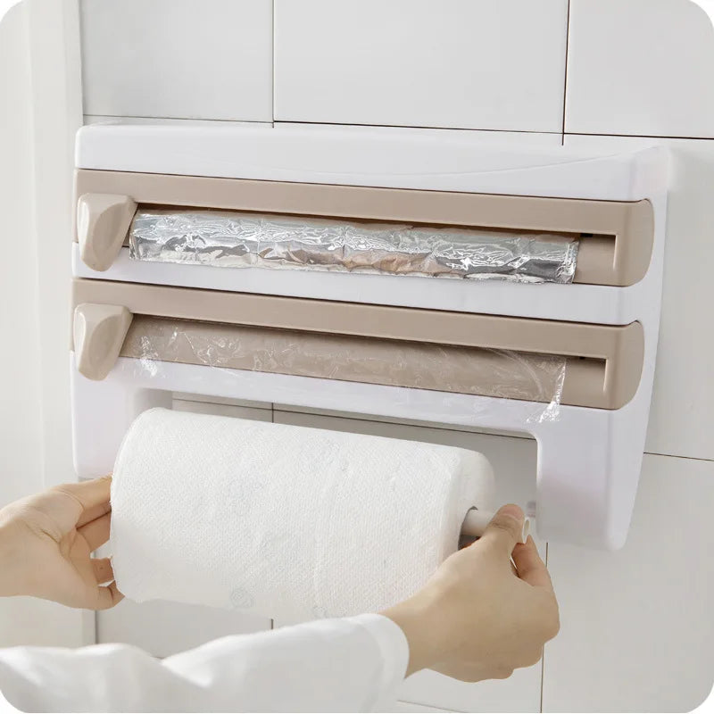 Kitchen Roll Holder 4-In-1 Wall-Mount Self-Adhesive Foil Cutter