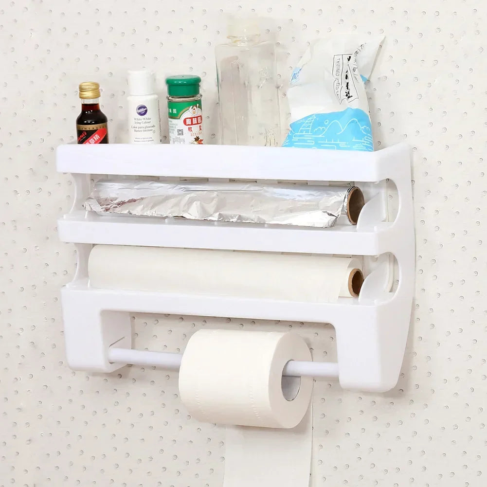 Kitchen Roll Holder 4-In-1 Wall-Mount Self-Adhesive Foil Cutter