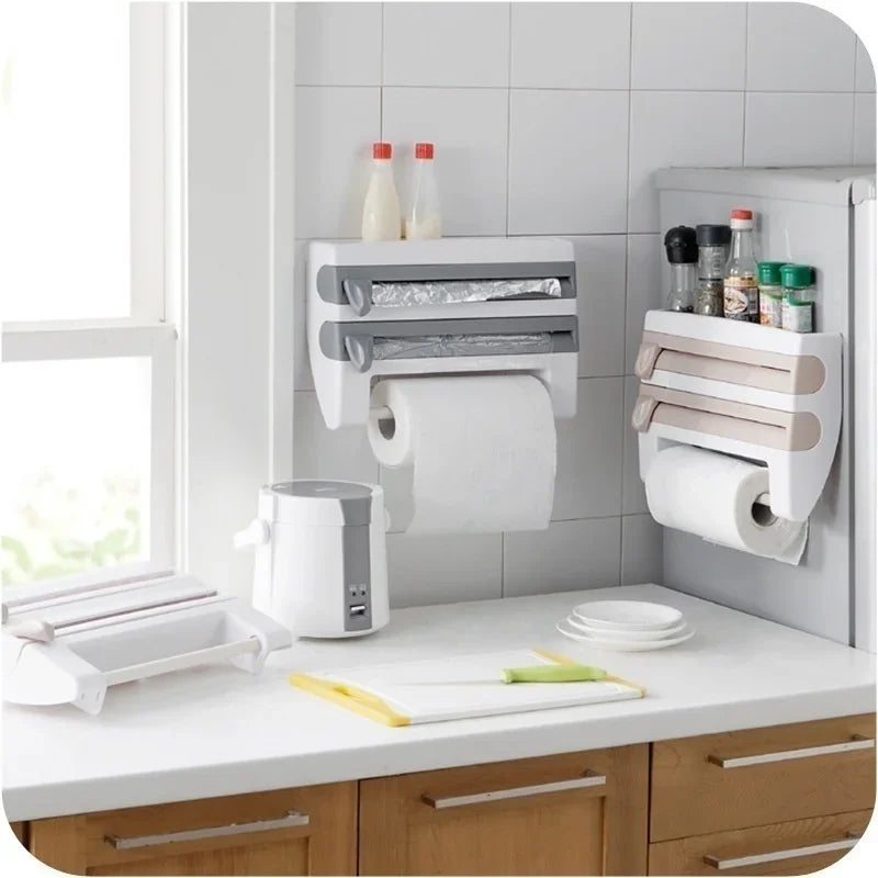 Kitchen Roll Holder 4-In-1 Wall-Mount Self-Adhesive Foil Cutter