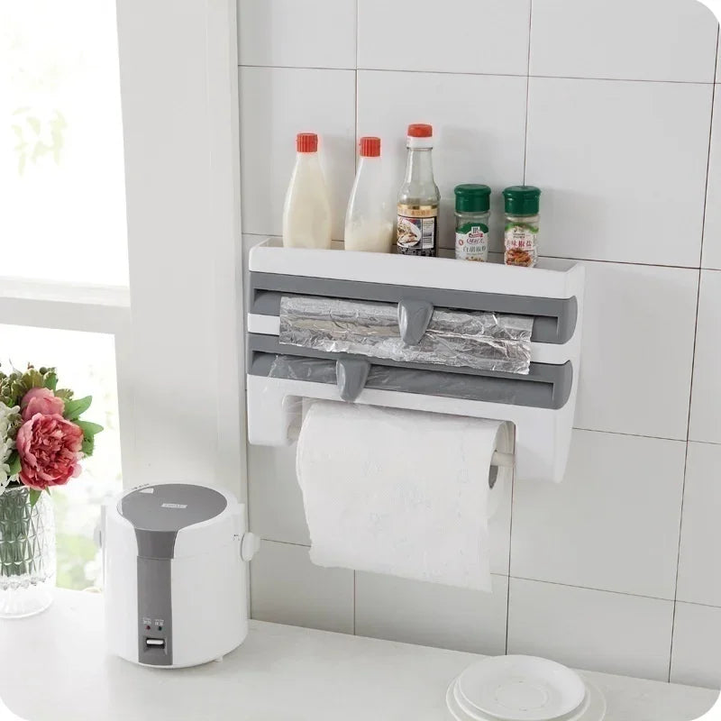 Kitchen Roll Holder 4-In-1 Wall-Mount Self-Adhesive Foil Cutter