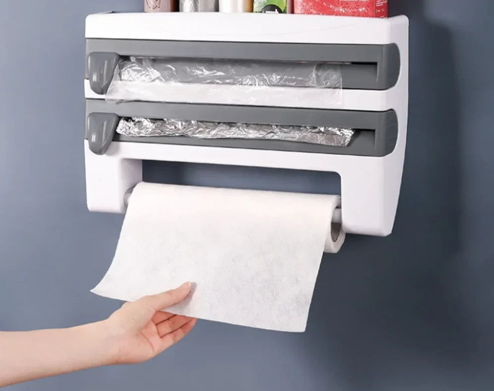 Kitchen Roll Holder 4-In-1 Wall-Mount Self-Adhesive Foil Cutter