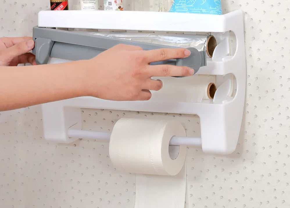 Kitchen Roll Holder 4-In-1 Wall-Mount Self-Adhesive Foil Cutter